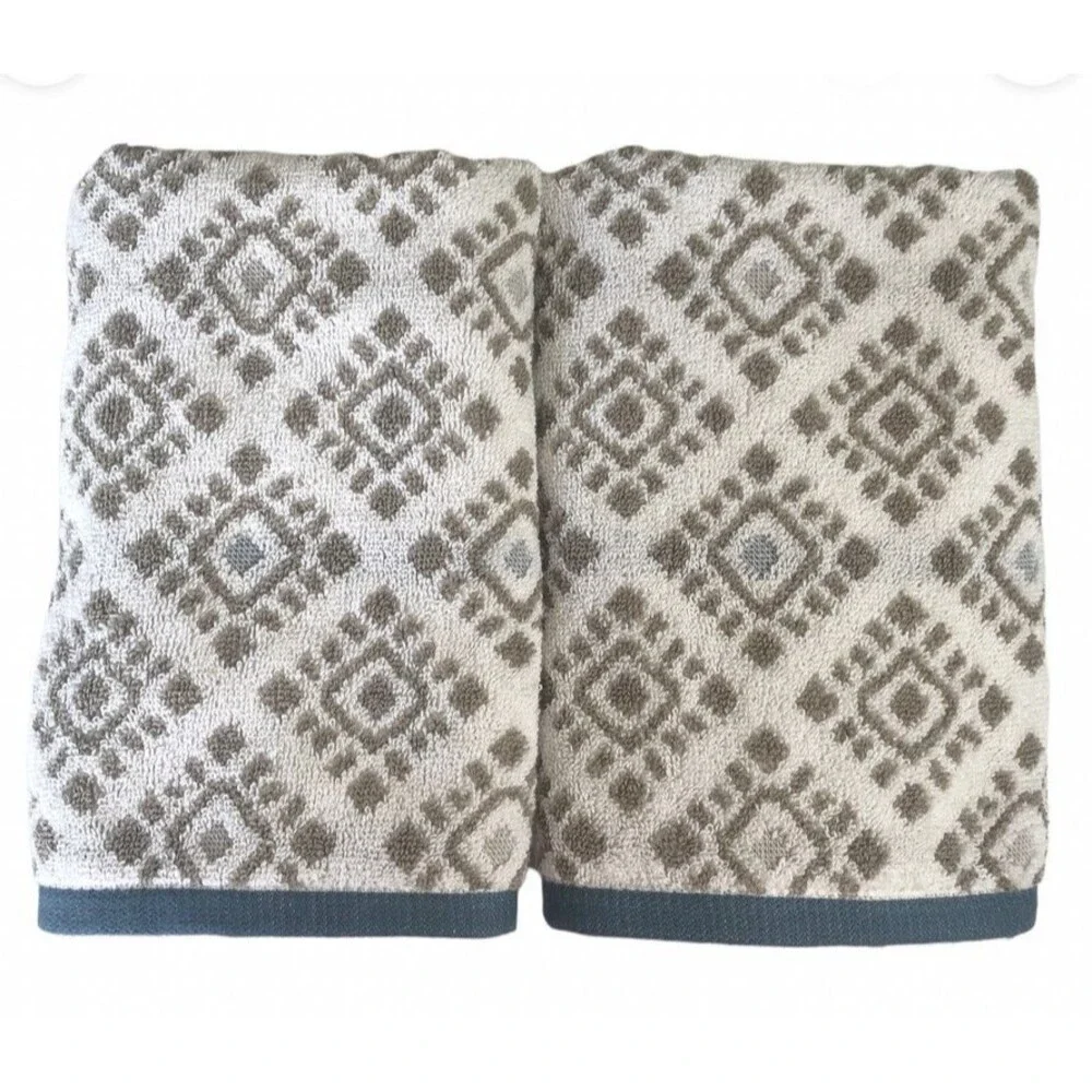 Southwest Desert Boho Hand Towels Bathroom Navajo Gray White Blue Set of 2